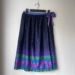 Vintage 80s Sirena Purple Floral Wrap Midi Skirt S